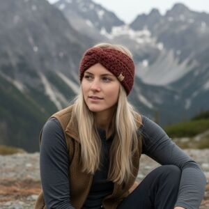 Little Red Knits Twisted Knot Headband- Maroon Crocheted Winter Ear Warmer